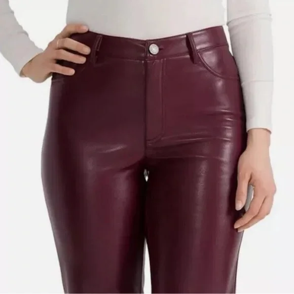 JOIE LIMITED EDITION Faux Leather Straight Pants Style JEI000 Burgundy Size 6
